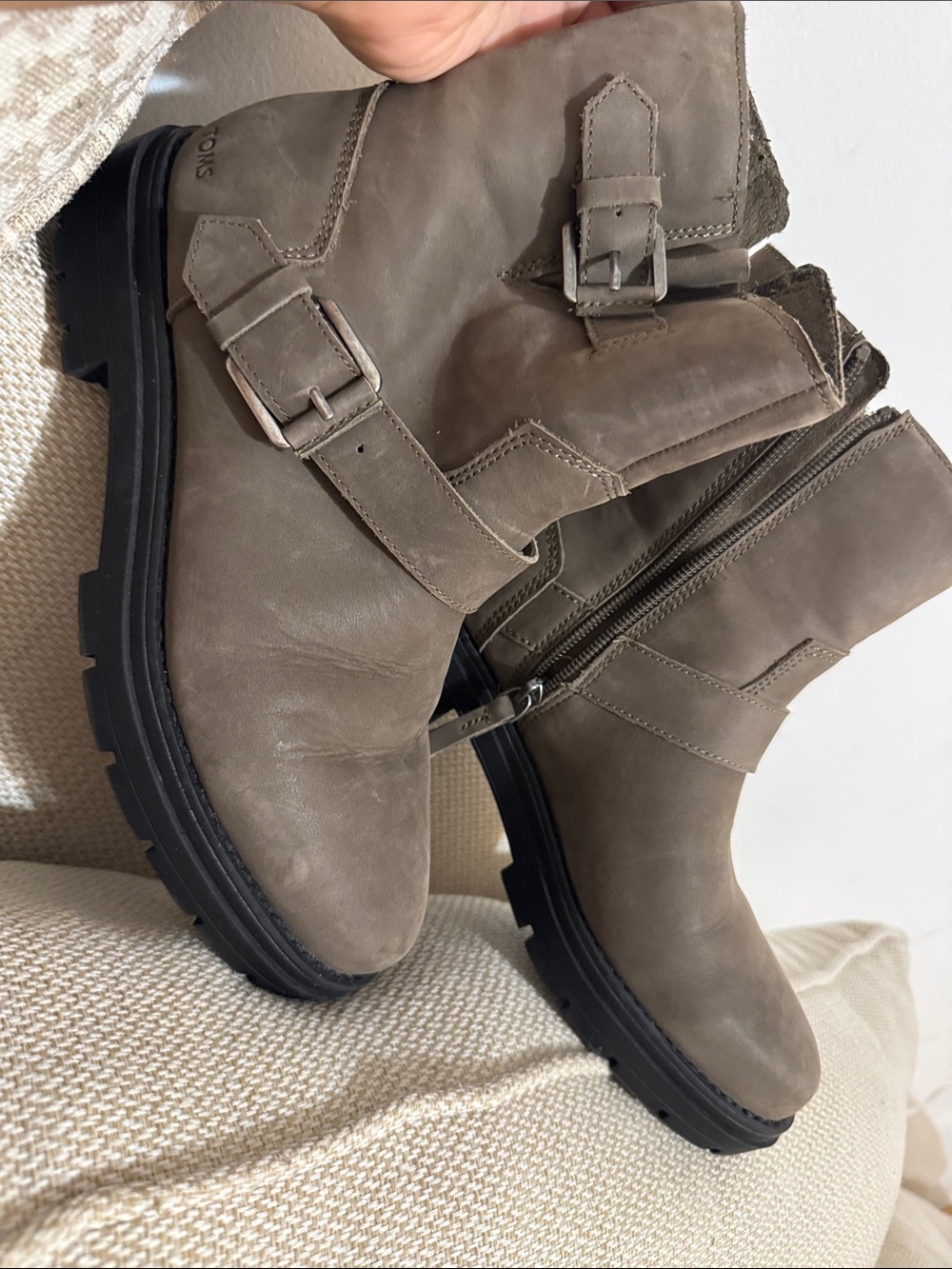 Women’s Taupe Ankle Boots with Buckle Detail